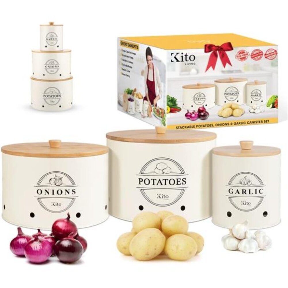Canister Sets for Kitchen Counter with Wooden Bamboo Lids, Kitchen Canisters
